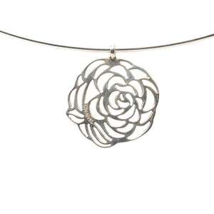 CHANEL Camellia Necklace Choker Silver Metal Women's